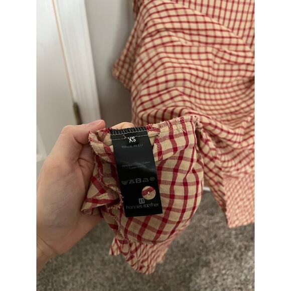 Hannes Roether Collared Red and Cream Plaid Cottage Peasant Blouse - Picture 6 of 6